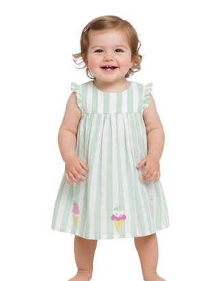 Jojo Maman Bebe Ice Cream Embroidered Frill Shoulder Baby Dress in  Aqua Green