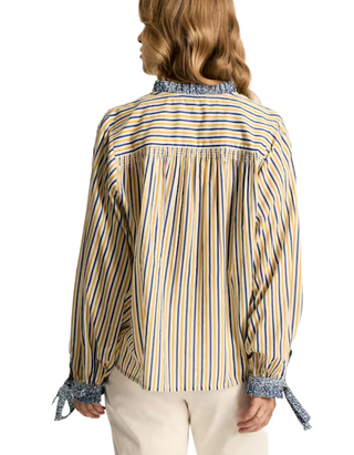 Women's Anna Frill Neck Striped Blouse in Yellow/Blue