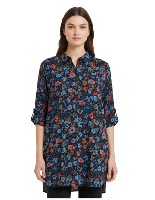 Women's Polpeor Tunic Floral Print Blouse in Navy Blooms