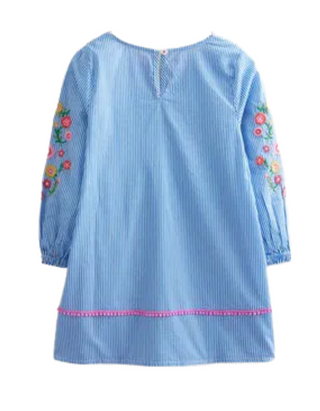 Mini Boden Girls' Striped Floral Embroidered Kaftan in Blue MIx