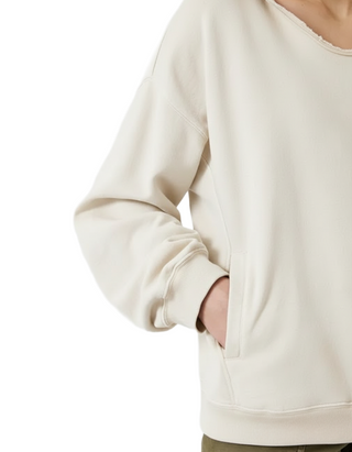 Women’s Oversized Open Neck Cotton Hoodie in Ecru White (IMPERFECT)