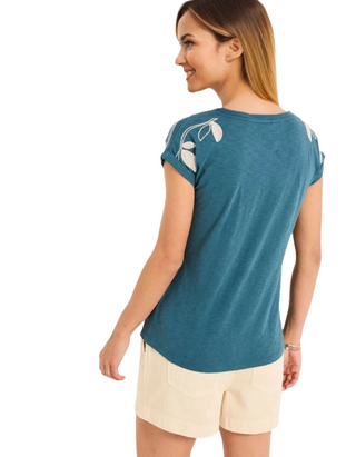 Women's Ivy Short Sleeve Embroidered T-Shirt in Teal Blue (Imperfect)
