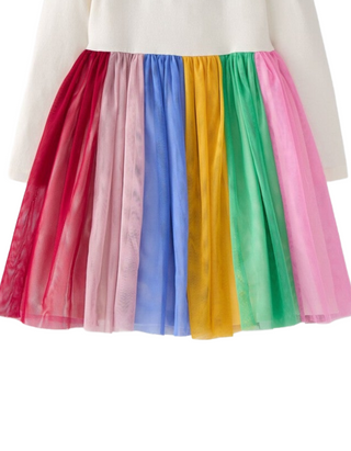 Girls' Long Sleeve Tulle Rainbow Dress in Multicolour