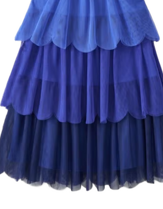 Girls' Tiered Tulle Dress in French Blue