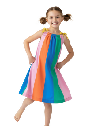 Girls' Rainbow Colorblock Pillowcase Dress in Multi