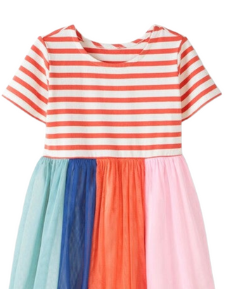 Girls' Striped Rainbow Tulle Dress in Magic Bloom