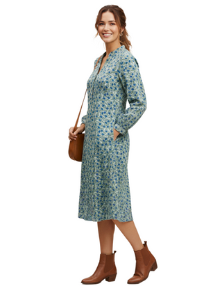 Women's Diarist Needlecord Drifting Floral Dress in Green