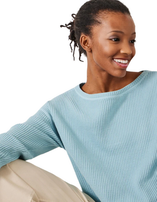 Women's Faye Textured Long Sleeve Waffle Knit Top in Blue (Imperfect)