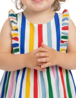 Baby Boden Girls' Luna Stripe Frill Dress in Multi Rainbow