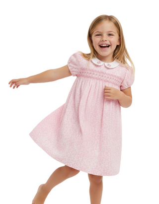 JoJo Maman Bébé Smocked Collared Dress in Pink