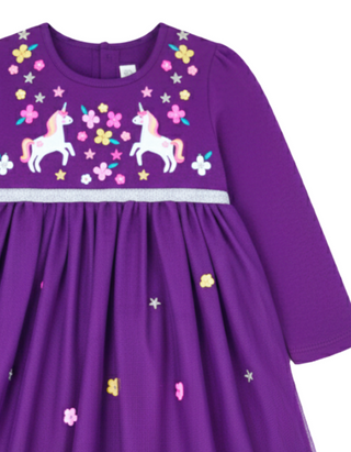 Jojo Maman Bebe Girl's Unicorn Applique Tulle Party Dress in Purple (Imperfect)