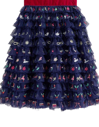 Mini Boden Girl's Embroidered Tulle Dress in Navy Christmas Dress
