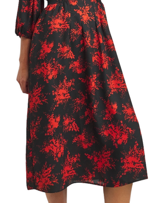 Women's Floral Printed Midi Tea Dress in Red