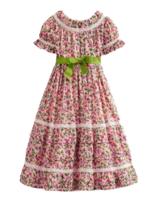 Mini Boden Girls' Printed Lace Trim Party Dress in Pink Blossom