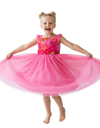 Mini Boden Girls' Embellished Floral Applique Tulle Dress in Petal Pink