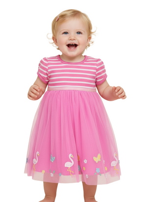 Jojo Maman Bebe Girl's Applique Tulle Dress in Pink