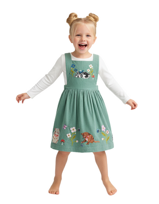 Mini Boden Girls' Cord Applique Pinafore Dress in Green