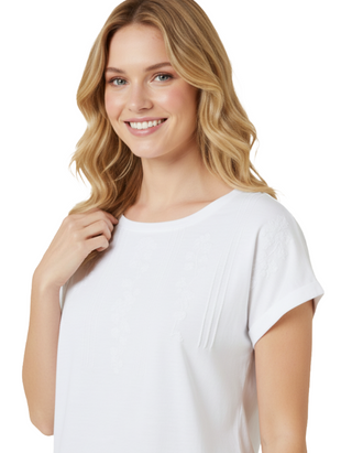 Women's Ivy White Embroidered T-Shirt