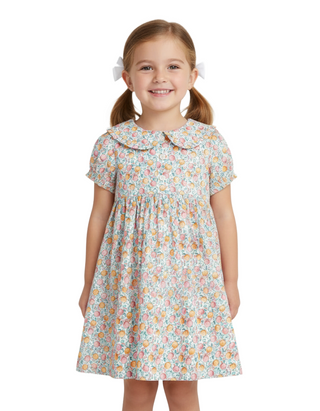 JoJo Maman Bebe  Girls' Button Front Collar Tea Dress in Pink