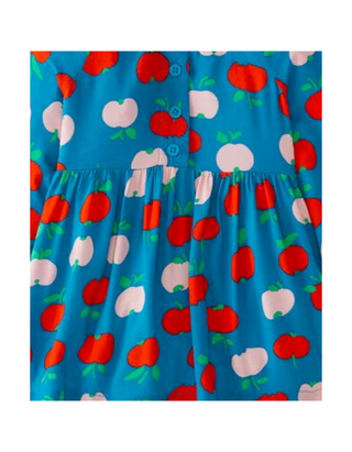 Girls' Woven Printed Dress in Blue Apples