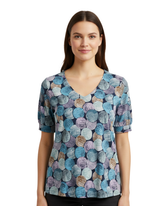 Women's Printed Short Sleeve Rosehip Jersey Top in Maritime Pebble