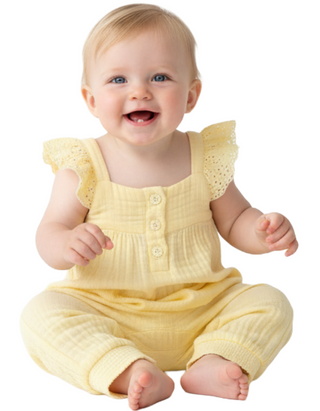 JoJo Maman Bébé Girls' Broderie Cheesecloth Jumpsuit in Yellow