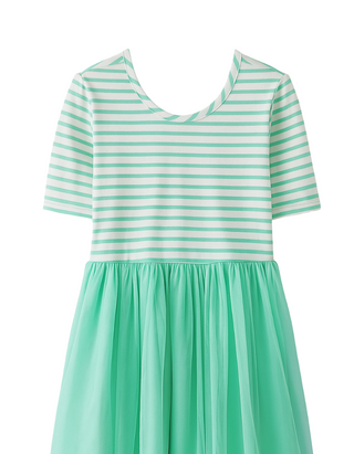 Girls' Striped Tulle Dress in Mint Green