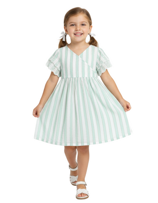 JoJo Maman Bébé Girl's Striped Frilly Dress in Green Mix