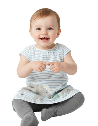 Baby Boden Girl's Breton Elephant Applique Jersey Dress in Blue Mix