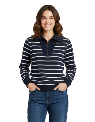 Women's Long Sleeve Striped Tideline Sweatshirt in Amaranthe Maritime Chalk (Imperfect)