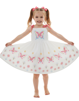 Mini Boden Girls' Broderie Butterflies Dress in Ivory/Mlt