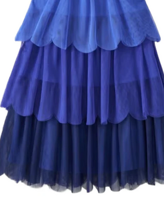 Girls' Tiered Tulle Dress in French Blue (Imperfect)