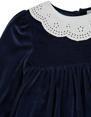 Jojo Maman Bebe Girls' Velour Party Dress With Scallop Collar in Navy