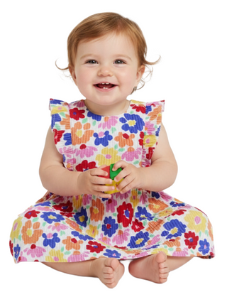 Jojo Maman Bebe Girls' Floral Frill Shoulder Summer Dress in Fucshia Pink