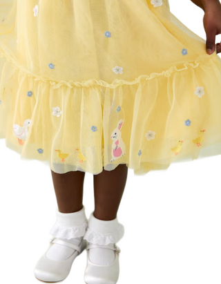 JoJo Maman Girls' Appliqué Hem Tulle Party Dress in Yellow (Imperfect)