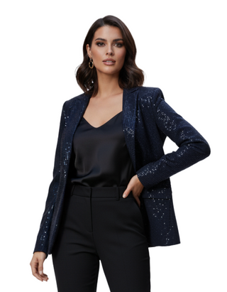 Women's Tall Size Embellished Tailored Blazer in Midnight Navy
