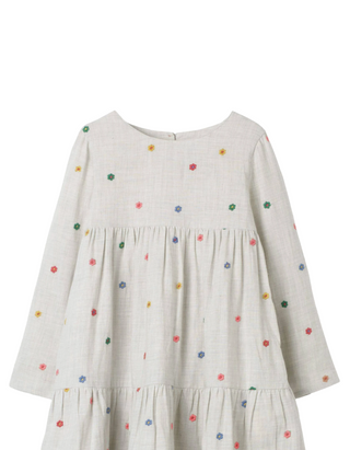 Mini Boden Girls' Tiered Floral Embroidered Dress in Oatmeal