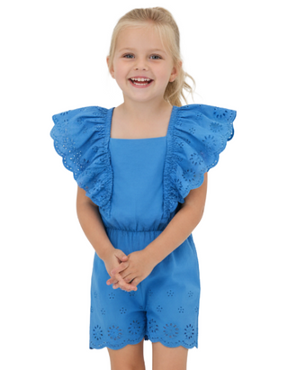 John Lewis Girls' Broderie Anglaise Playsuit in Blue