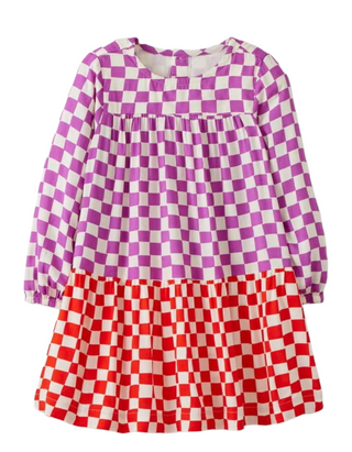 Girls' Woven Checker Print Twirl Dress in Meadow Mauve/Orange Spice