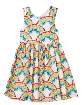 Mini Boden Girls' Cross-Back Dress in Multi Floral Rianbows.