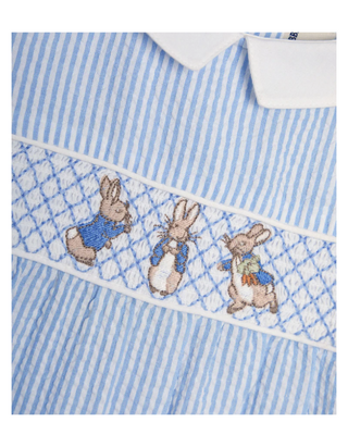 JoJo Maman Bebe Embroidered Smock Romper in Blue