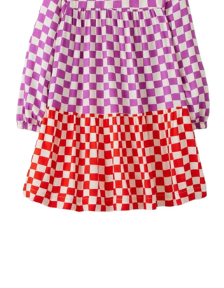 Girls' Woven Checker Print Twirl Dress in Meadow Mauve/Orange Spice