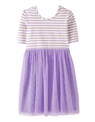 Girls' Striped Tulle Dress in Violet Tulip