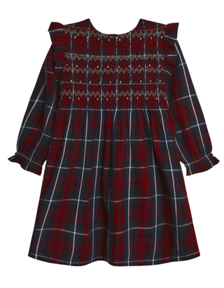 Jojo Mama Girls' Long Sleeve Gingham Smocked Dress in Red Mix