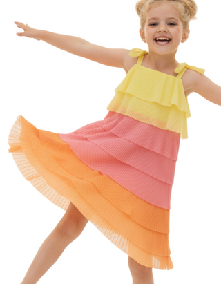 Mini Boden Girls' Tiered Ruffle Dress in Multi Rainbow