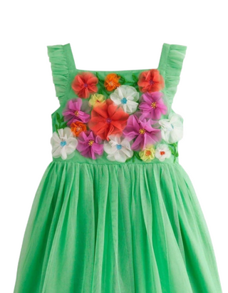 Mini Boden Girls' Embellished Floral Applique Tulle Dress in Green