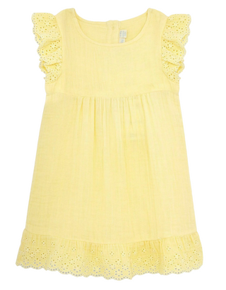 JoJo Maman Girls' Broderie Trim Detail Dress in Butter Yellow