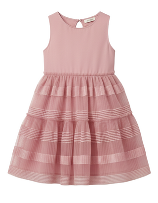 OVS Girl's Chenille Stripe Detail Tulle Skirt Dress in Mauve Pink