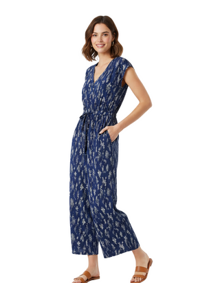Women's Rose Trellis Wide Leg Jumpsuit in Midnight Navy (Imperfect)