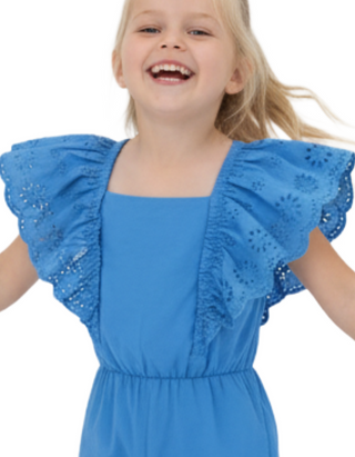 John Lewis Girls' Broderie Anglaise Playsuit in Blue